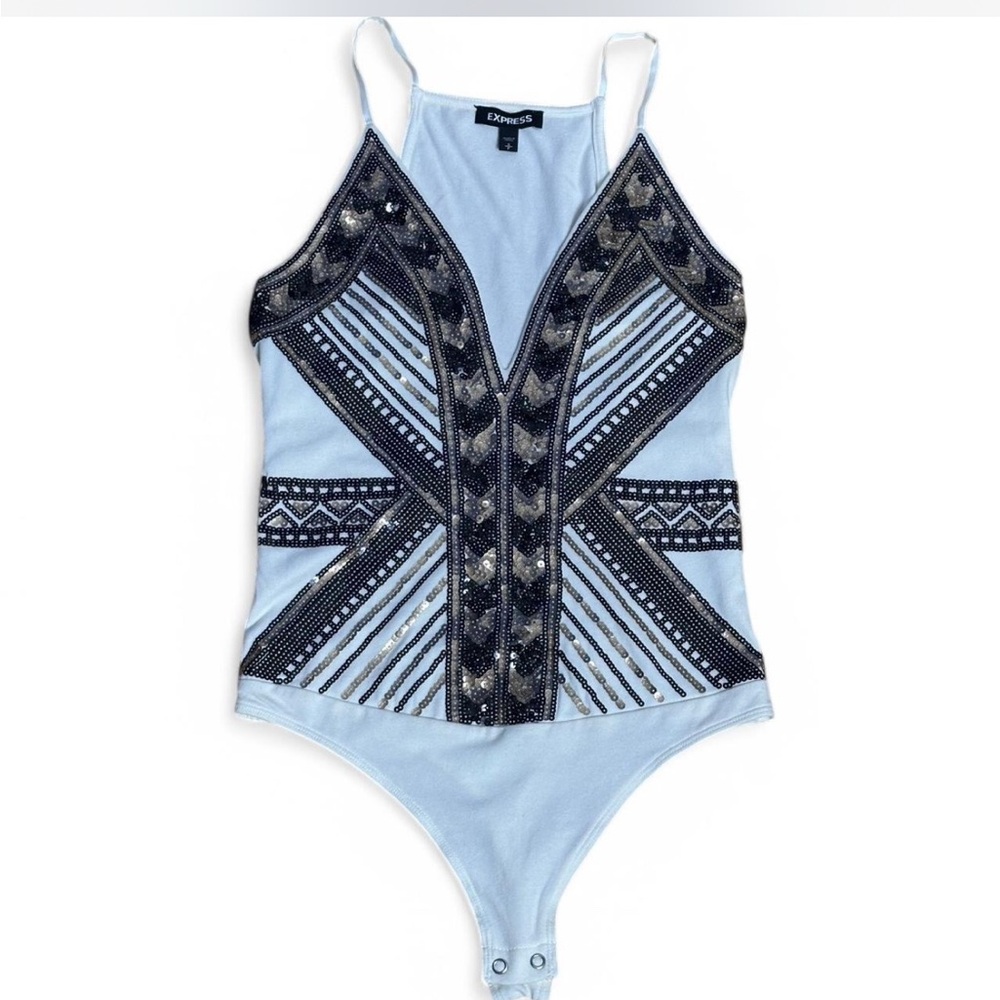 💜 Express Sequin Deep V Bodysuit (S)
